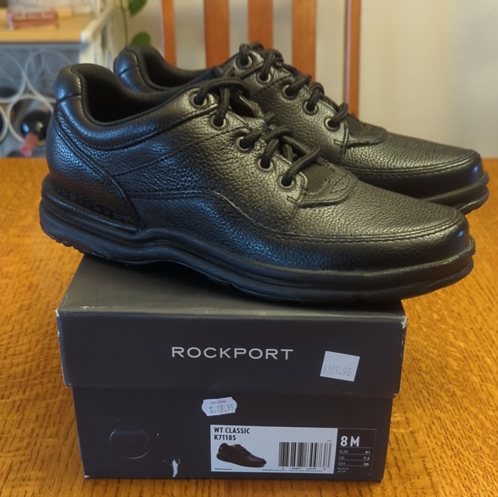 Rockport K71185 World Tour Classic Black Men's Tie Shoes- Size 8M - New In Box